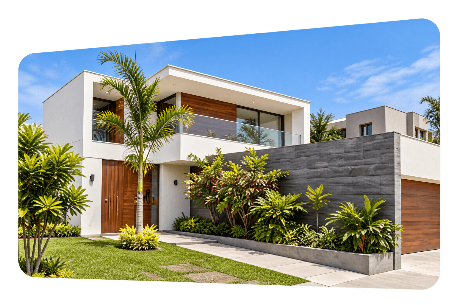 Casa moderna rodeada de jardines